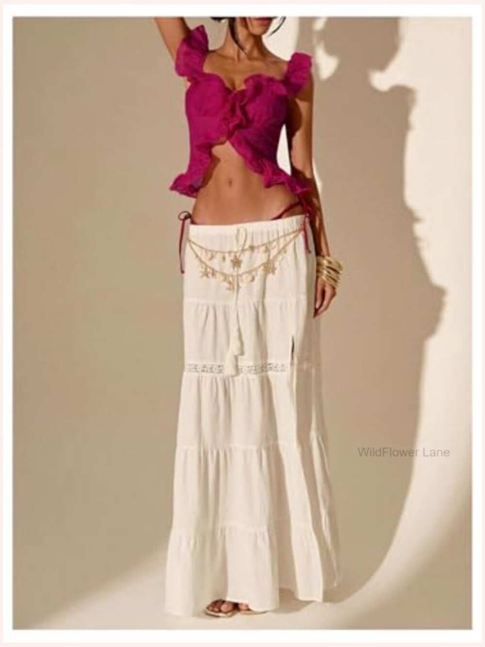 Off Shoulder Ruffle Trim Chiffon Blouse Y2k Cap Sleeve Split Top - Picture 5 of 5